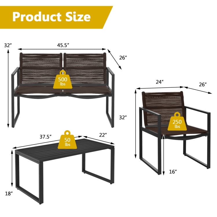 Aimee Lii 4 Pieces Patio Furniture Conversation Set with Sofa Loveseat, Small Patio Set, Black