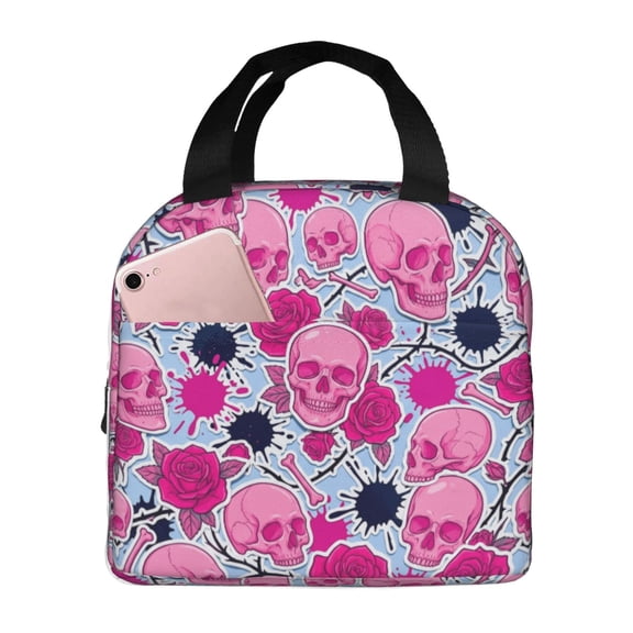 Skull Lunch Tote, Insulated Lunch Box Thermal Cooler Bag, Reusable Water-Resistant Meal Prep Carrier For Women & Men, Office Work, And Travel