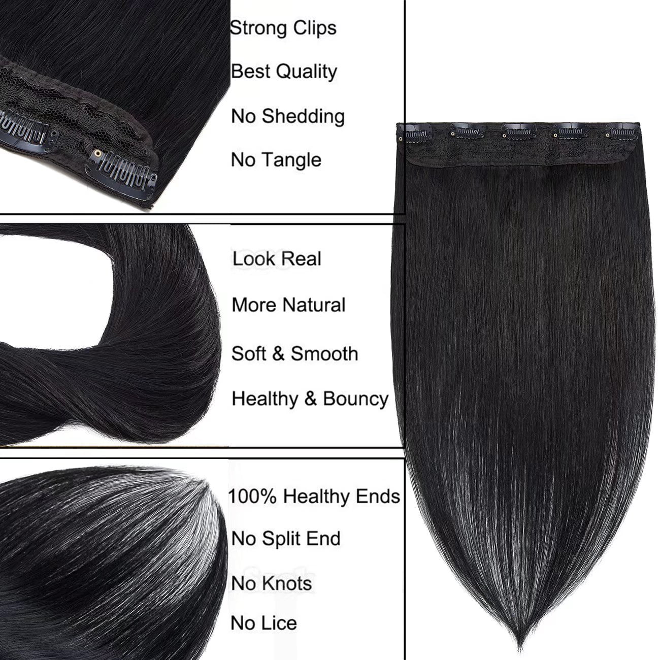 SEGO Blonde Clip in Human Hair Extensions Balayage One Piece Soft Straight 3/4 Full Head Hair Pieces for Women