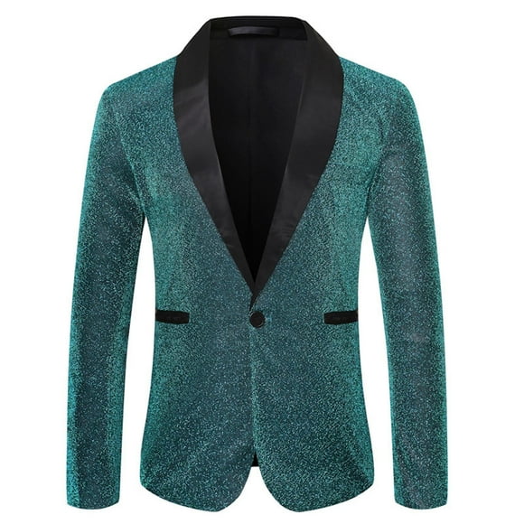 Fengqque Mens Floral Jacquard Dress Suit Jacket 1 Button Print Tux Blazer Sport Coat Green 8(L)