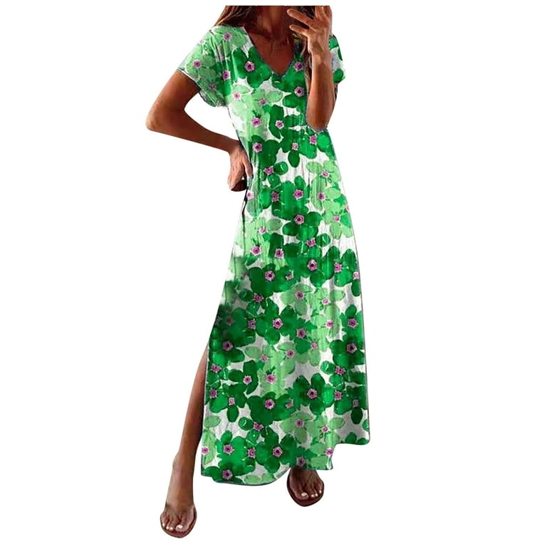 QIPOPIQ Clearance Women's Dresses Plus Size Short Sleeve Floral