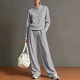 thumbnail image 2 of Sweatsuits Women 2 Piece Outfit Solid Color Button Up Round Neck Sweatshirt and Wide Leg Pants with Pockets for Elegant Daily Wear and Travel, 2 of 6