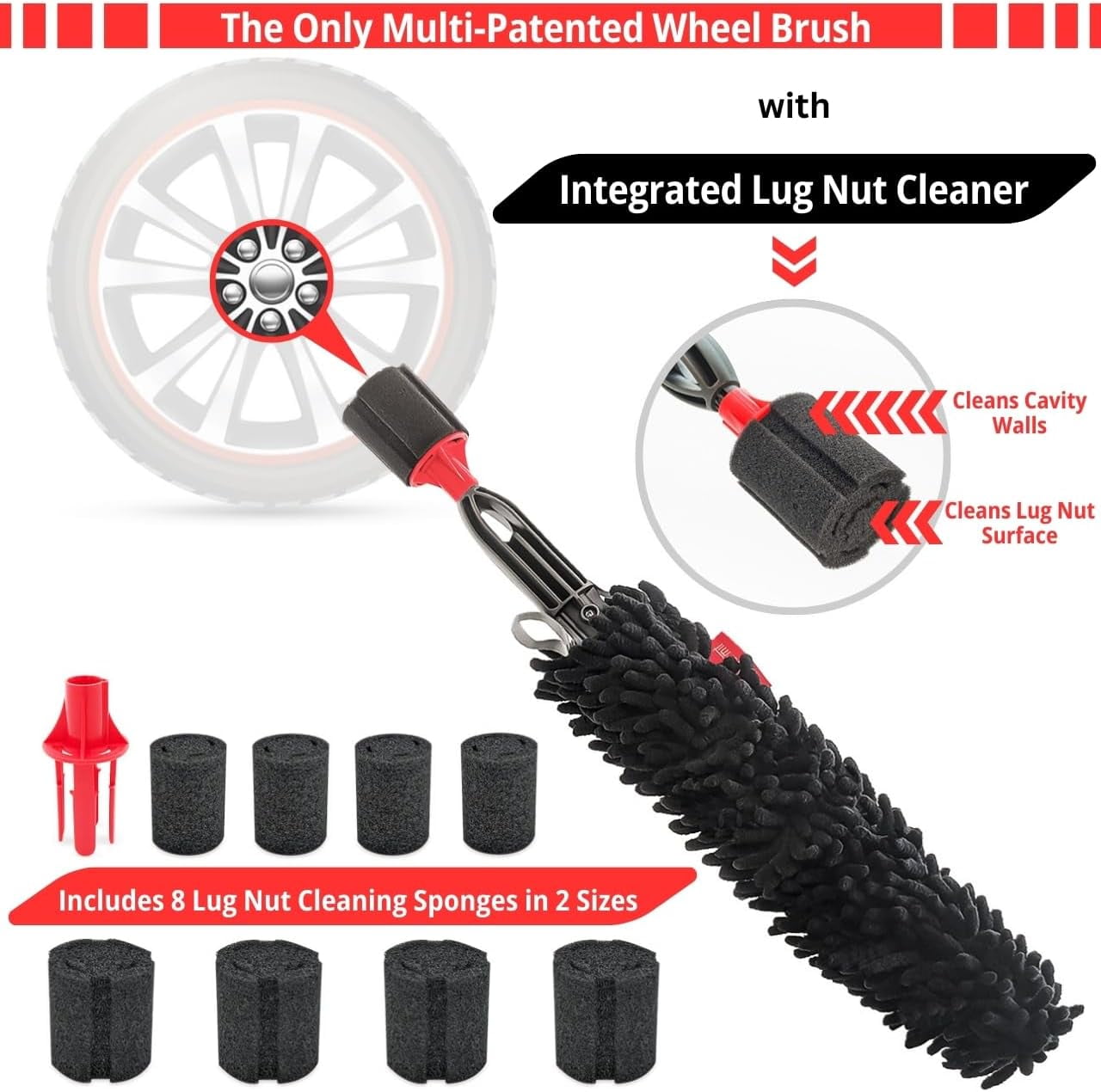 Woollywormit Wheel Cleaning Brush Kit - Rim, Brush, Lug Nut Cleaner