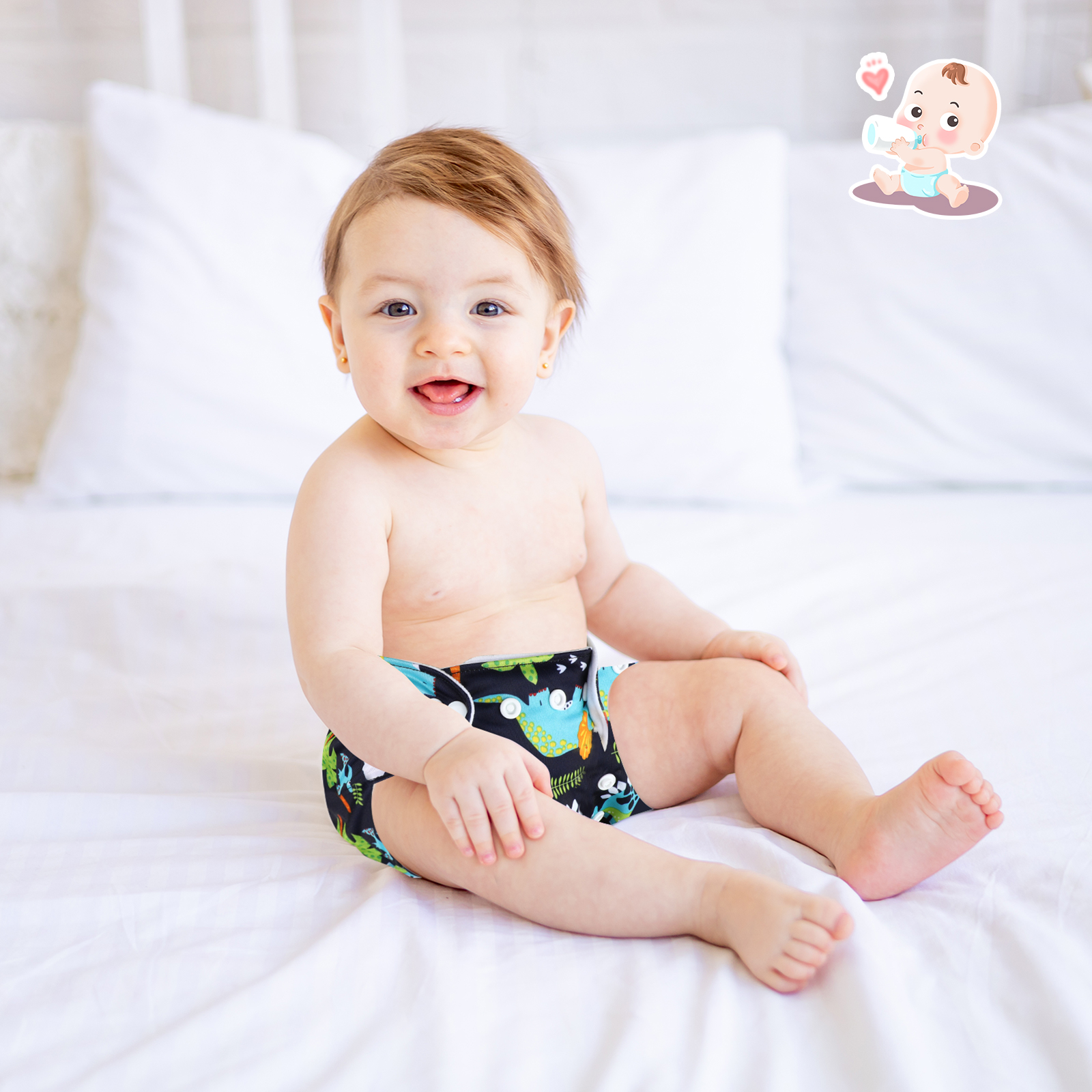 6 Pack Baby Cloth Diapers Reusable with 6 Inserts 1 Wet Bag Washable Adjustable Diaper for Baby Toddler Girls Boys