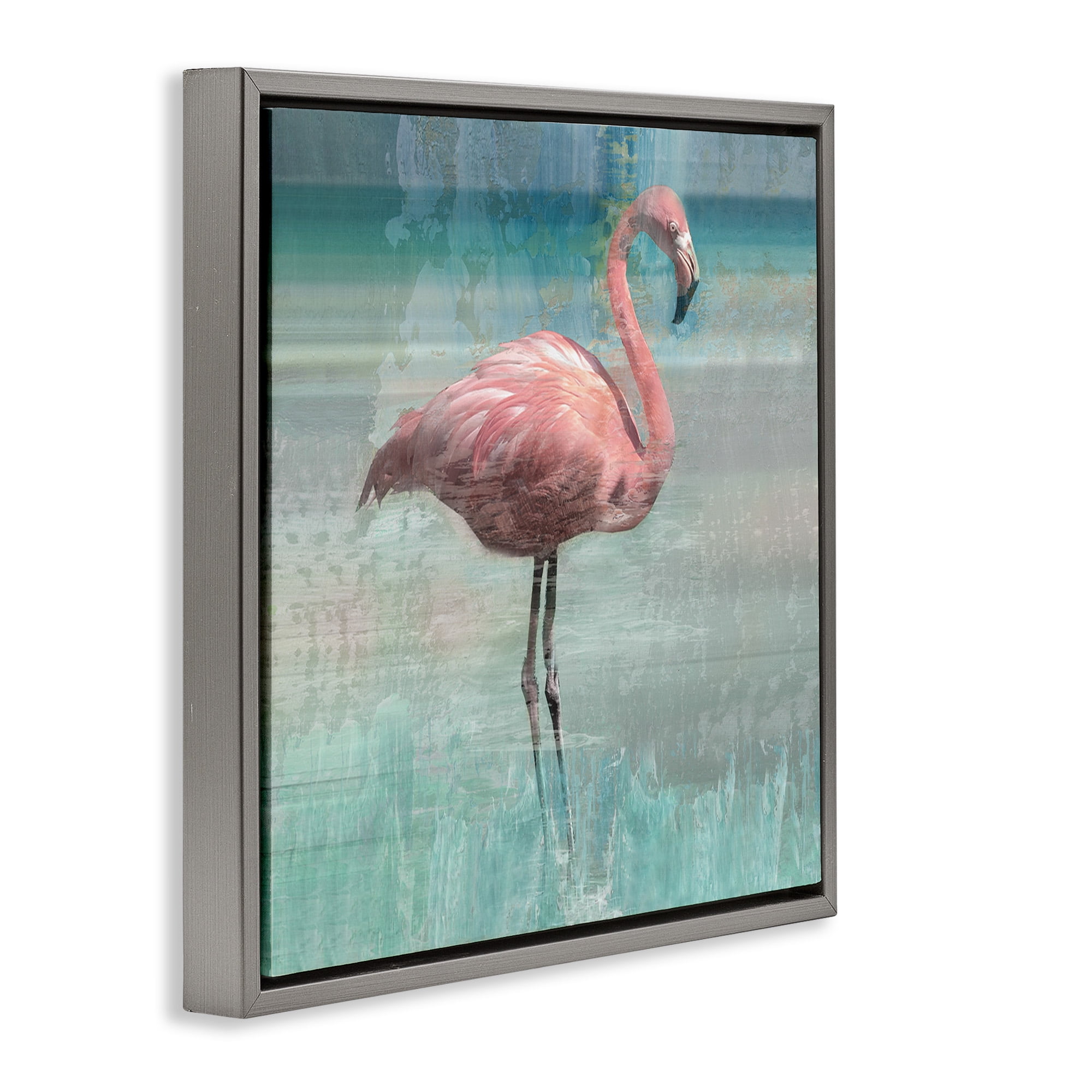 Stupell Industries Layered Flamingo Bird Portrait Animals & Insects Painting Gray Floater Framed Canvas Art Print Wall Art, 25 x 25