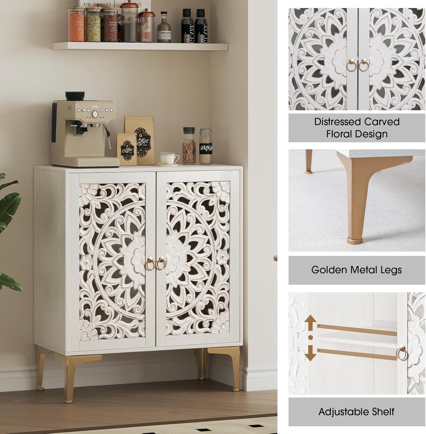 Joinice Accent Cabinet Set of 2, Storage Cabinet with 2 Doors & Adjustable Shelf for Bedroom,Entryway,Living Room,White