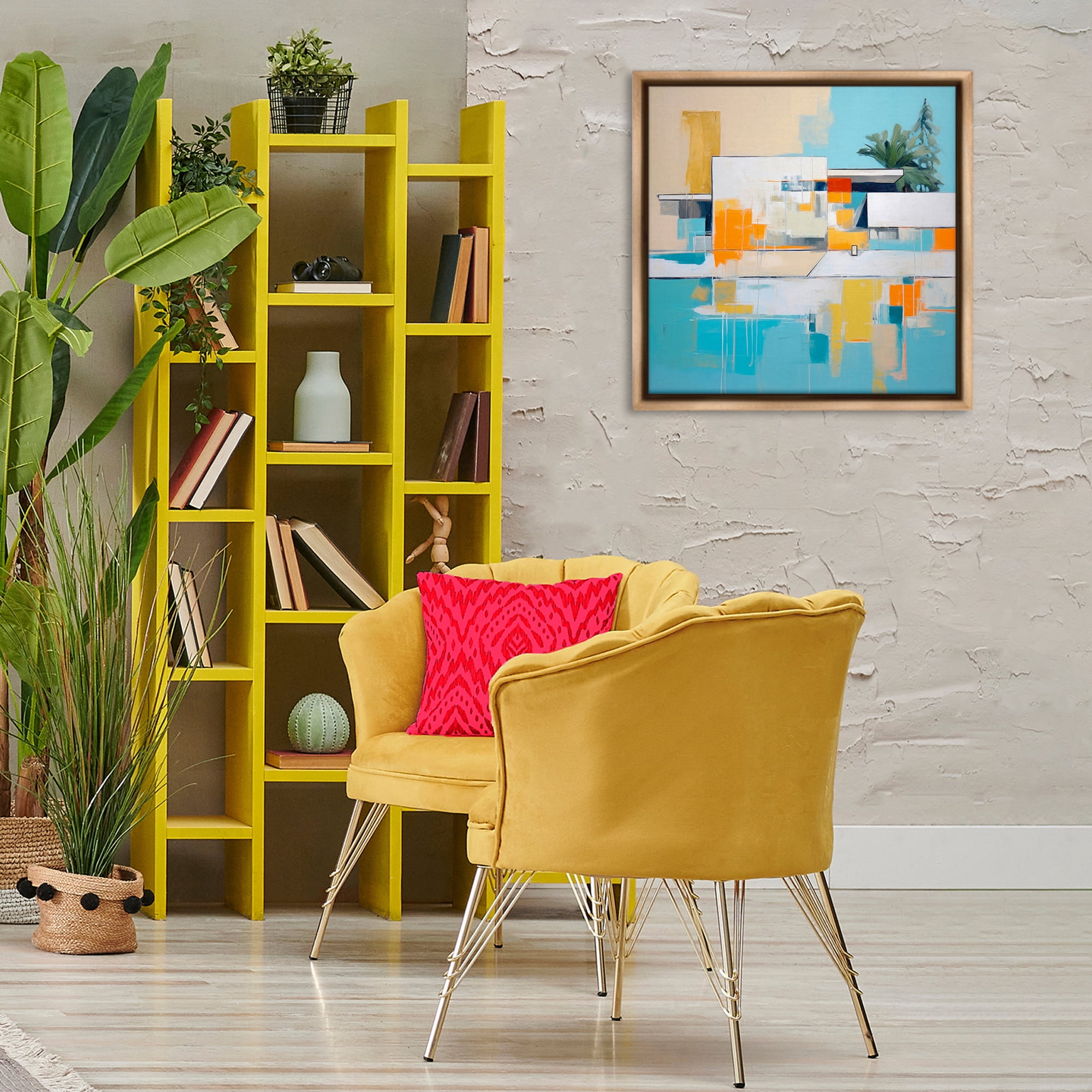 Stupell Industries Tropical Abode Abstraction Town & City Painting Brown Floater Framed Canvas Art Print Wall Art, 25 x 25