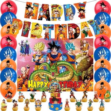 Dragon Ball Z Birthday Party Supplies, Dragon Ball Z Birthday Party Decorations with Banner, Cake&Cupcake Toppers, Latex Balloons, Backdrop for Kids Party Favors