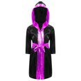 thumbnail image 1 of Linjinx Robe de Boxe pour Garçons Robe Longue en Satin avec Capuche et Ceinture Tenue de Boxe Halloween Noir&Rose Vif 6, 1 of 5