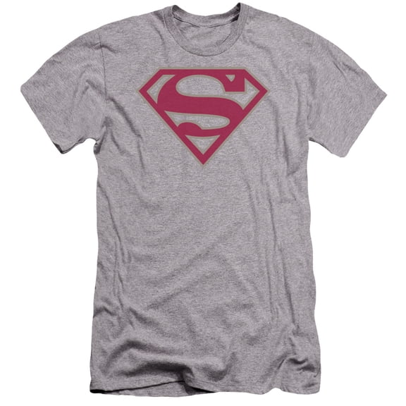 Superman Crimson & Gray Shield Premium Adult Slim Fit 30/1 T-Shirt Athletic Heather