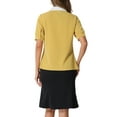 thumbnail image 3 of CAMISA DE TRABAJO DE MANGA CORTA CON VOLANTES Y BOTONES PARA MUJERES CON COLLAR EN CONTRASTE Y LAZO XL AMARILLO, 3 of 5