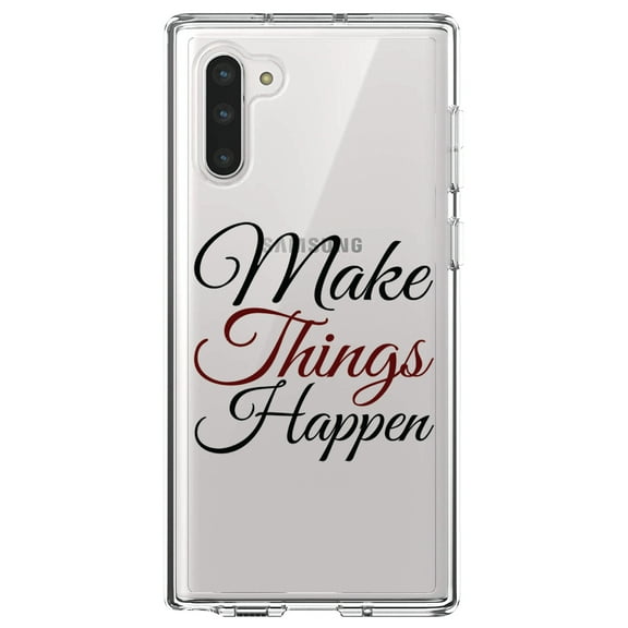 DistinctInk Clear Shockproof Hybrid Case for Samsung Galaxy Note 10 (6.3" Screen) - TPU Bumper Acrylic Back Tempered Glass Screen Protector - Make Things Happen