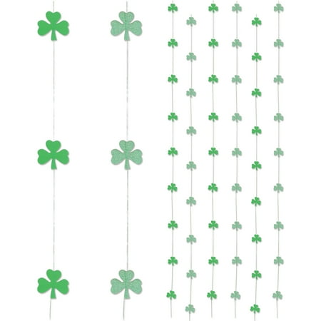 Patricks Day Picks - Beistle 6 Pack Shamrock Stringers St Patrick Day 6' Hanging Decorations, Green