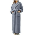 thumbnail image 2 of BONIXOOM Womens Pajamas Christmas Pajamas For Family Sleepwear Belt Long Sleeve Sleep Tops Solid Gray M, 2 of 5