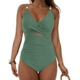 thumbnail image 2 of COMVALUE Womens One Piece Swimsuit Metal Modest Tummy Control Bathing Suit Slimming Full Coverage Mesh Swim Suit (Light Green, XL), 2 of 9