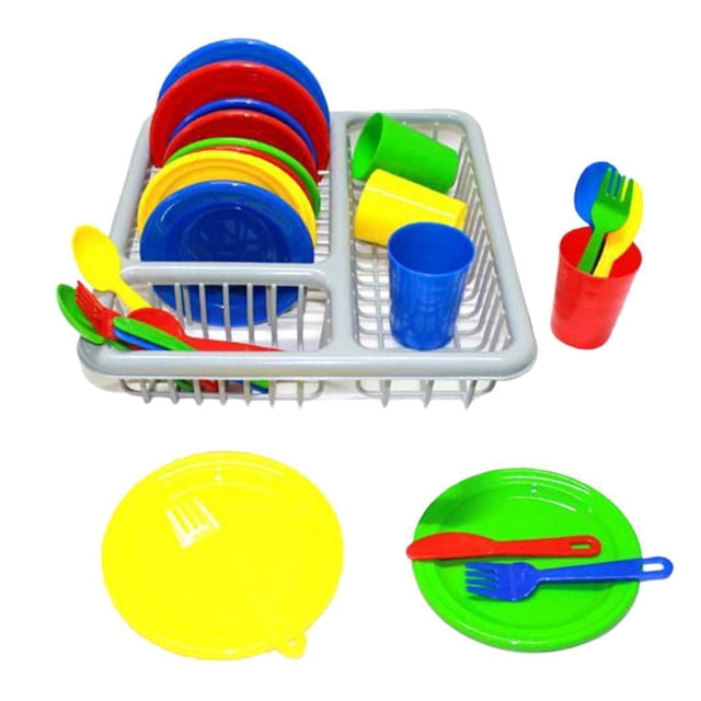 de ptos para niños, 28 piezas de vajil para niños con estante de almacenamiento Juguetes de cocina de plástico, Juguete educativo y de CUTICAT Juguetes de rol para niños