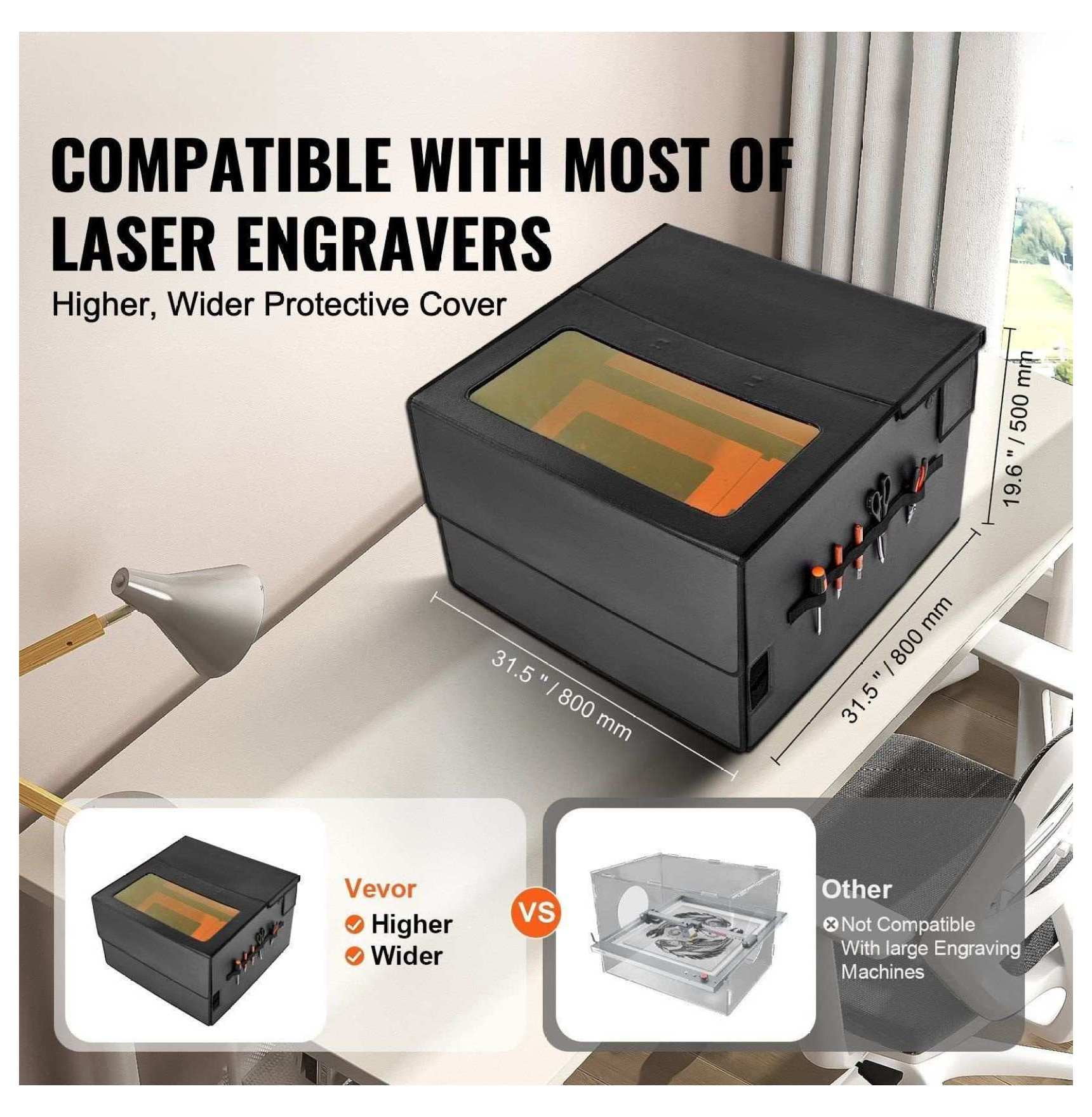 Laser Engraver Enclosure 31.5x31.5x19.6", Fireproof Cover with LED Light & Exhaust Fan, Foldable Protective Safety Box for Laser Engraving Machines, Home & Studio Use