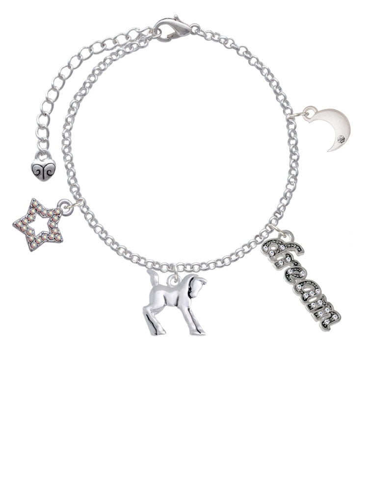 Delight Jewelry Silvertone Equestrian Horse Silvertone Dream Big Charm Bracelet, 7.5+2" Extender