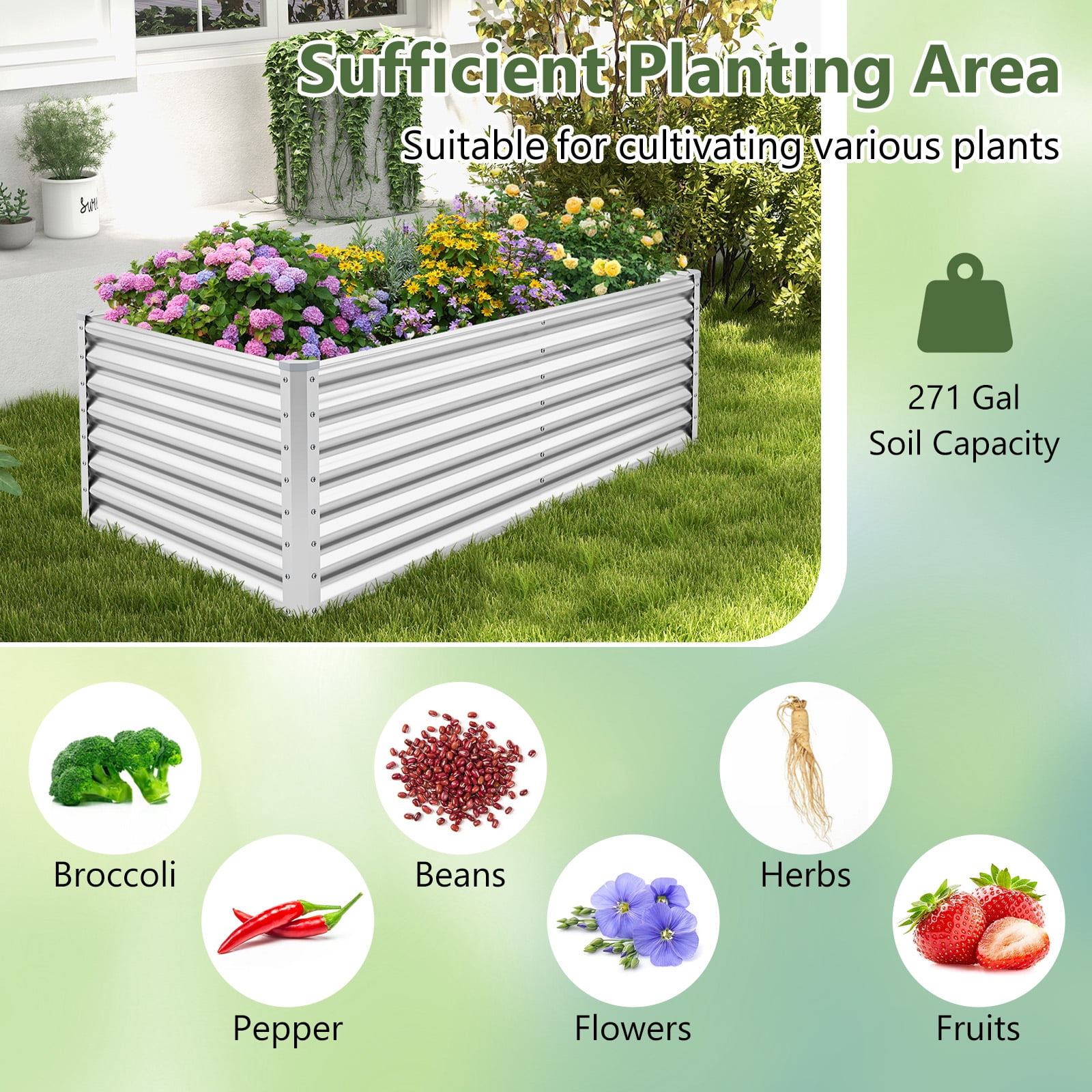 Gymax 2 PCS Raised Garden Bed Large Metal Planter Box Kit for Vegetable Herb 6' x 3' x 2' Silver