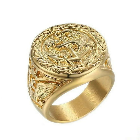 NEW Hot Sale 14K Yellow Gold Golden Anchor Biker Ring Hip Hop Rock Jewelry For Men