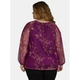 thumbnail image 3 of Terra & Sky Women’s Print Mesh Top with Long-Sleeves, Sizes 1X-4X, 3 of 5