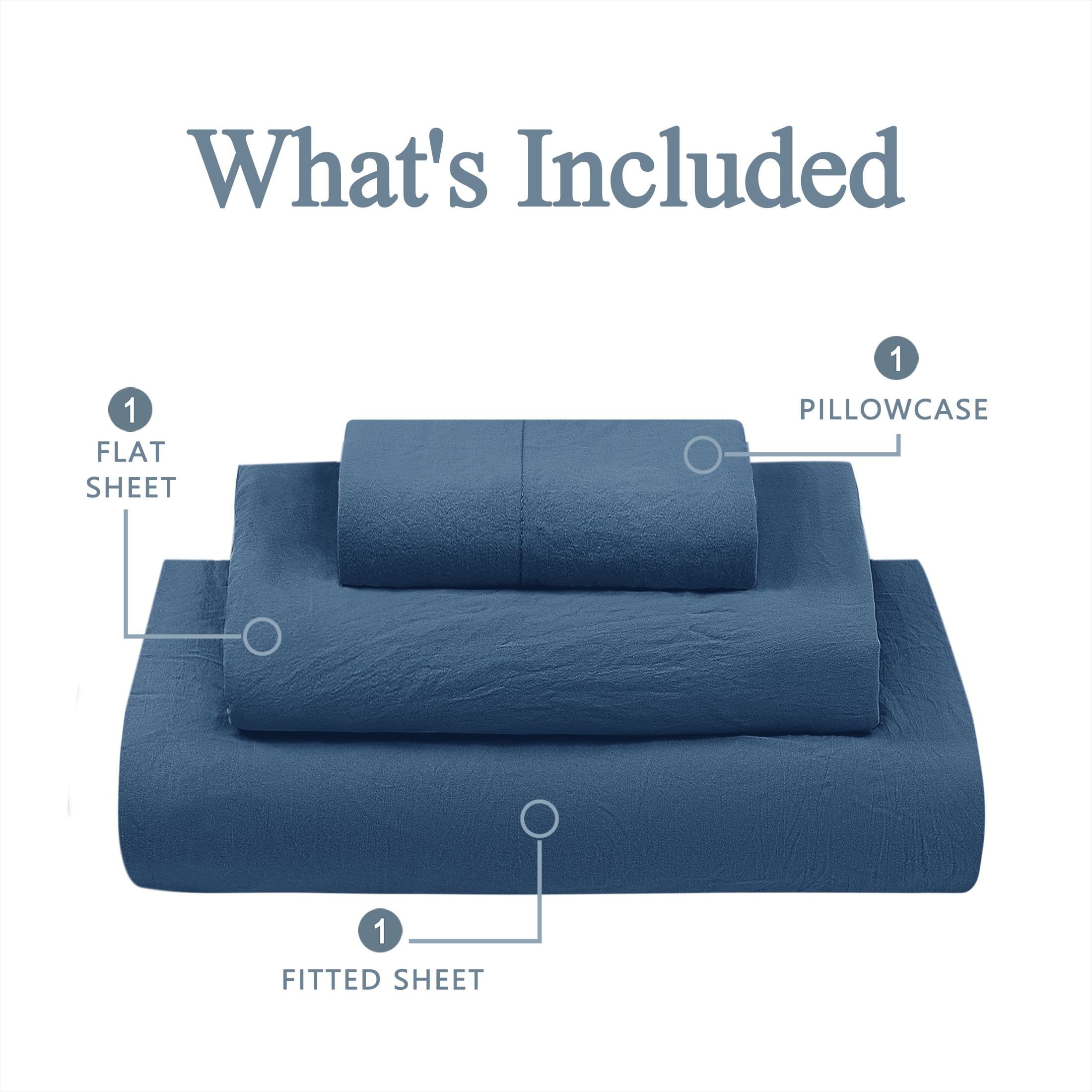 Mainstays Washed Ultra Soft Microfiber Bed Sheet Set, Twin-XL, Washed Indigo, 3-Piece