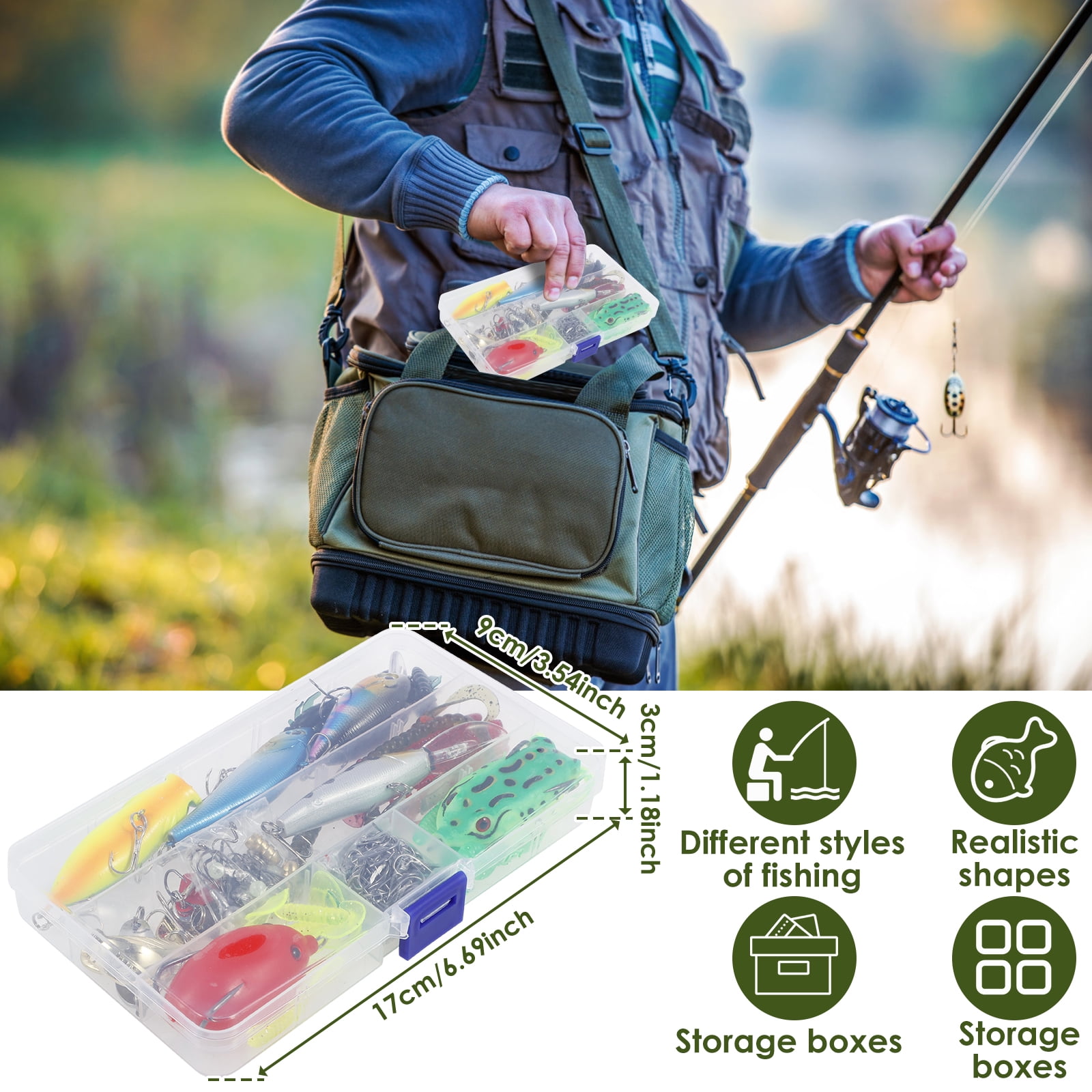 Lzvxtym Fishing Lures,Fishing Lures Kit,Fishing Bait Lure Set for Saltwater Freshwater,with Tackle Box,164Pcs
