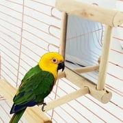 Bird Mirror Toy with Perch Stand for Parrot Budgie Parakeet Cockatiels Conure Finch Lovebird Canary African Grey Macaw Cockatoo Cage Wood Toy