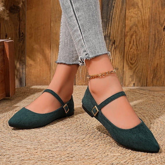 Pointed Toe Flats, Low Heel Dress Shoes for Women, Casual Slip on Comfortable Walking Shoes with One-Button Strap for Spring and Summer