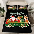 thumbnail image 2 of Feelyou Cartoon Santa Claus Bed Sheets, Christmas Reindeer King Sheets, Happy New Year Sheet Set, Breathable Home Decor,4 Pieces, 2 of 7