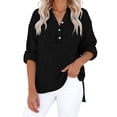 thumbnail image 5 of Craaazy Women Soft Tops Loose Fit Solid Color V Neck Henley Long Sleeve Textured Cotton T Shirts for Daily Wear Gift, 5 of 9