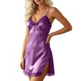 thumbnail image 4 of SELONE Satin Lace Nightgowns for Women V Neck Sleep Dress Lace Solid Chemise Sleeveless Mini Dress Comfy Homewear, 4 of 6