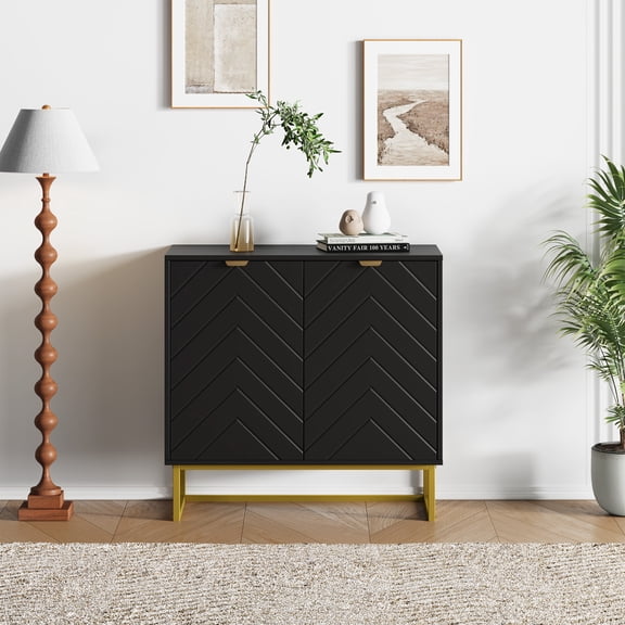 Garvee 31.5 In Modern Sideboard Buffet Cabinet with Storage, Wood Accent Storage Cabinet with Herringbone Doors & Shelf, Credenza Console Table for Dining Room Living Room Entryway