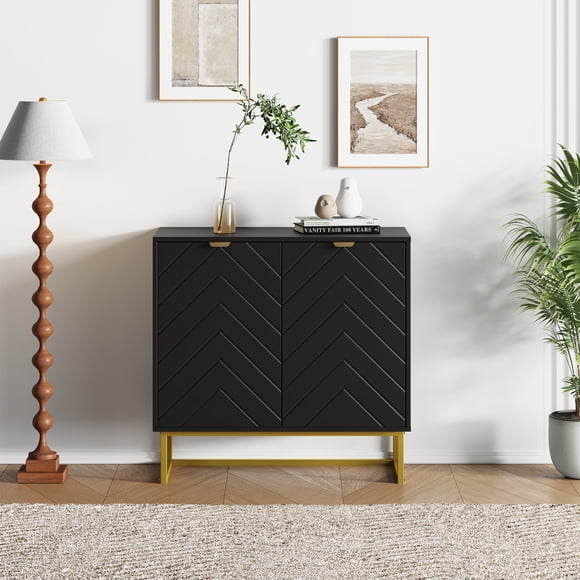 Black Modern Sideboard Buffet Cabinet – 31.5" Wood Credenza with 2 Doors, Adjustable Shelf – Sleek Storage Console for Dining, Living Room, Entryway – Space-Saving, Black