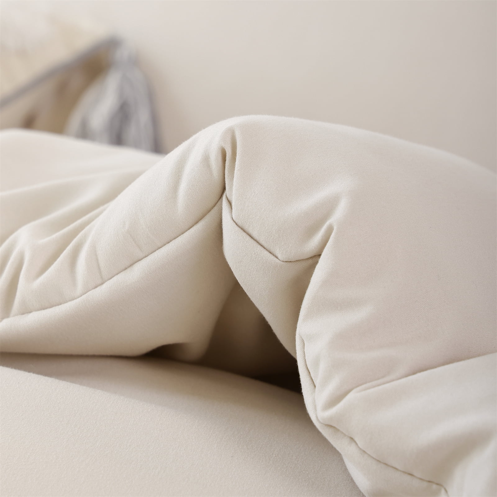 SPRINDAY Full Size Comforter Set For Adult, 3 Piece Ruffle Beige Comforter Sets All Season