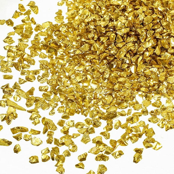 300 g Irregular Polished Crushed Glass 5-6 mm Metallic Colored Glass Chips Crushed Glass Nail Glitters for DIY Nail Art Decoration Resin Art Creations (Gold)