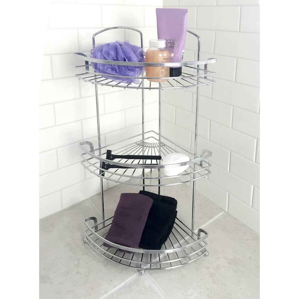Splash Home Acy Corner Shower Caddy For Bathroom 3Shelf Tower Chrome