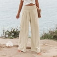 thumbnail image 4 of vigerkar Palazzo Pants for Women Casual Plus Size Wide Leg High Waist Lounge Cotton Linen Pant 2025 Beach Gauze Summer Clothes Beige, L, 4 of 7