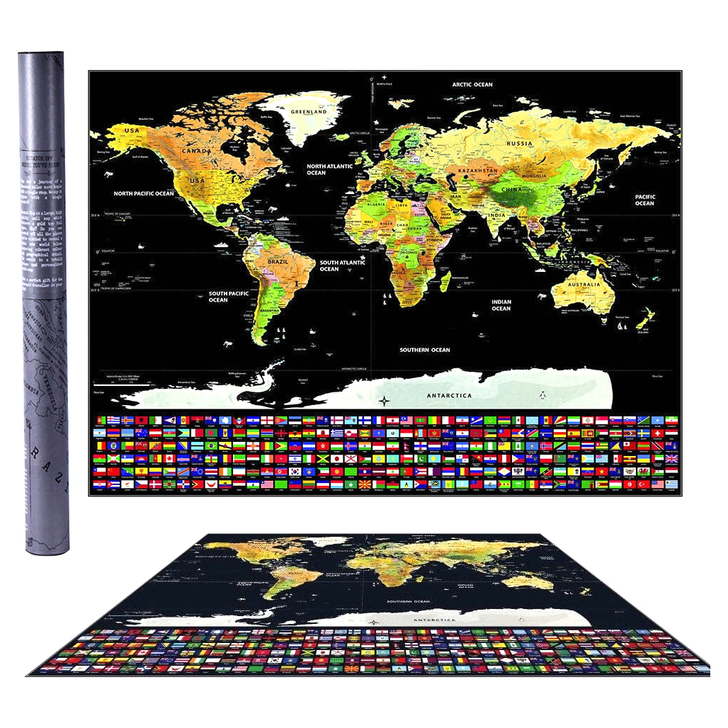 Voyager 2 World Map Poster - 36x24 Inches, Detailed Physical Map With Terrain & Oceanography, Perfect Travel Gift