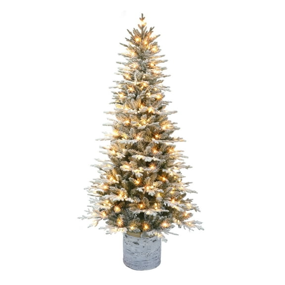 7.5 ft Pre-lit Potted Flocked Arctic Fir Tree 1973 Tips 250 Warm White LED Lights