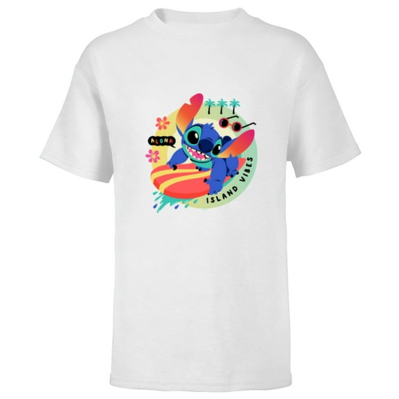Disney Stitch Aloha Island Vibes - Short Sleeve T-Shirt for Kids - Customized-White