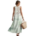 thumbnail image 2 of Jiueut Crane Bird Cherry Blossom Print Summer Maxi Dress for Women Sleeveless Crewneck Long Dress with Pockets, Linen Look Loose Fit Casual Beach Vacation Flowy Sundress, L, 2 of 7