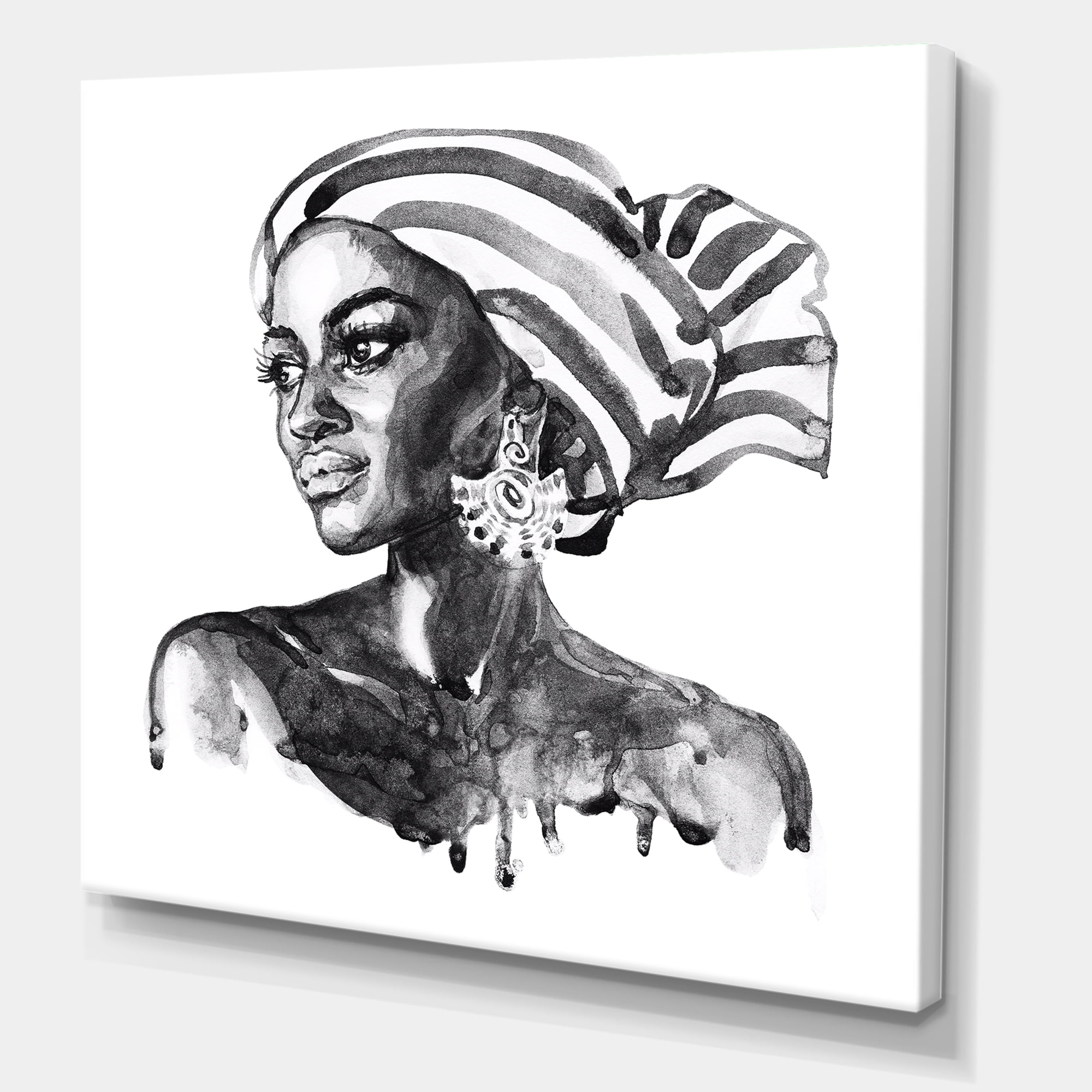 Designart ' Portrait of Afro American Woman XII ' Modern Canvas Wall Art Print
