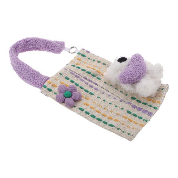Unique Bargains Car Tissue Holder Car Tissue Box Organizer Jacquard Patterned Little Bear Plush 10.24"x6.69"x1.18" Purple 1 Pc