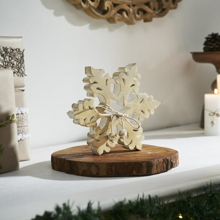 VHC Brands Yuletide Glow Brushed Gold Wooden Snowflake 7.75x7.75x1