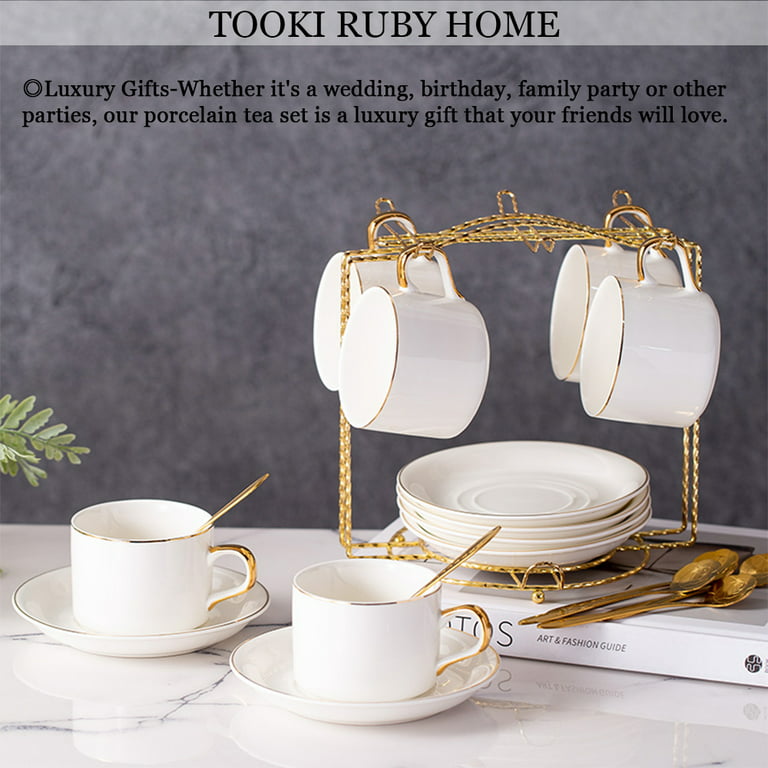 European Luxury Coffee Cup Plate Set Ceramic Breakfast Tray With Spoon Gold  Deposit Marble Afternoon Tea Mug Kitchen Drinking