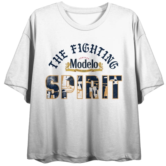 Modelo The Fighting Spirit Women's White Crew Neck Short Sleeve Crop Top-XS