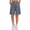 thumbnail image 3 of Women's Drawstring Pockets Cargo Elastic Waist Hiking Bermuda Shorts for Casual Summer Dark Gray L, 3 of 6