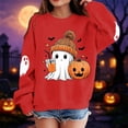 thumbnail image 2 of WAYUTE Girls Sweatshirt Halloween Oversized Cartoon Ghost Print Crewneck Sweatshirt for Kids Long Sleeve Soft Lined Fall Casual Dailywear,Red,Size 5-6 Y, 2 of 5