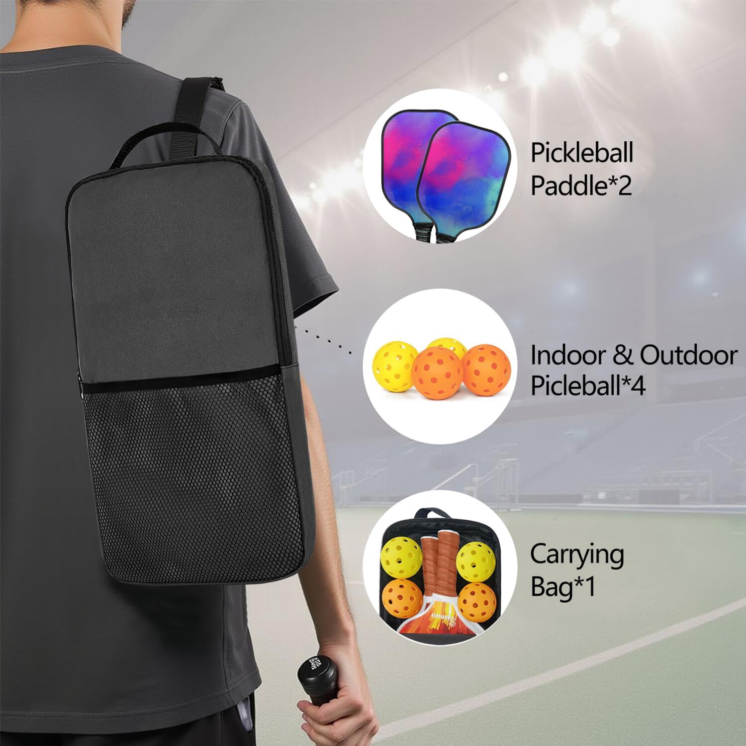 Pickleball Paddles Set Of 2, Fiberglass Surface, Fluid Smoke Aurora Art Style, 4 Balls & Bag